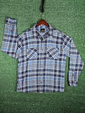Junk Food Clothing Blue Plaid Flannel Button-Up Shirt / Mens Size XL
